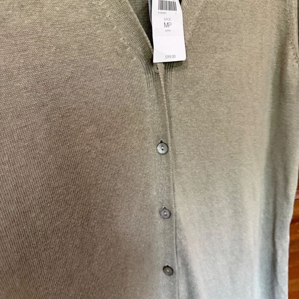 J.‎ Jill Sage Green Linen Blend Button Front Short Sleeve Cardigan Dress MP NEW